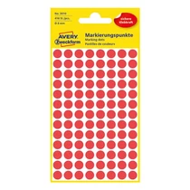 Etikett AVERY 3010 jelölőpont 8mm piros 416 darabos