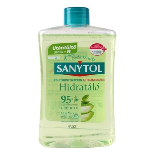 Folyékony szappan utántöltő SANYTOL zöld tea és aloe vera 500 ml