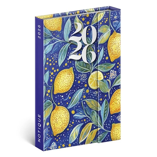 Határidőnapló mágnessel záródó REALSYSTEM 110x160mm heti sárga lapos Lemons 2026.