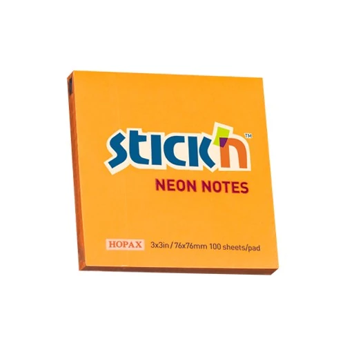 Öntapadós jegyzettömb STICK`N 76x76mm neon narancs 100 lap